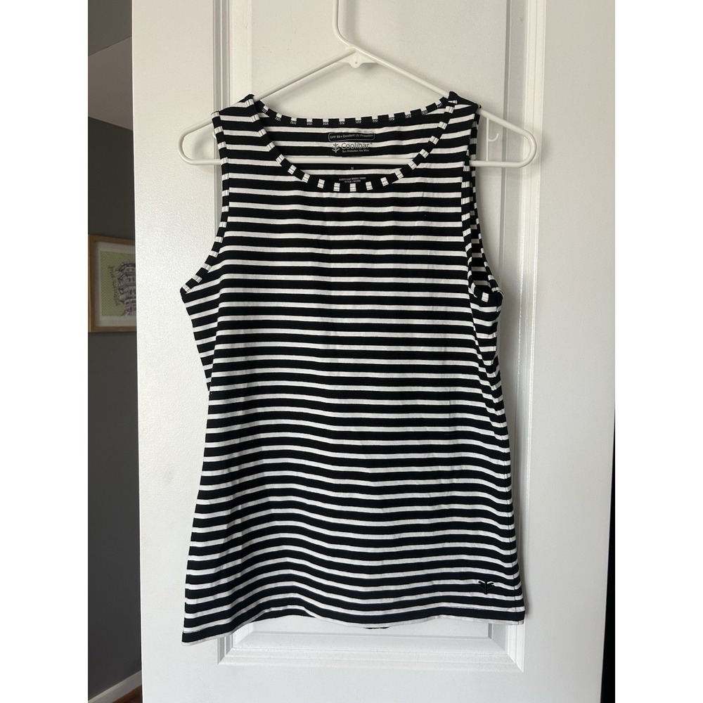 Coolibar UPF 50+ Tank Top Womens Black White Striped Sleeveless Size Small